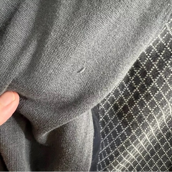 Structure Argyle Sweater Top Large 100% Cotton V Neck Golf Gray White Pullover - Picture 5 of 6